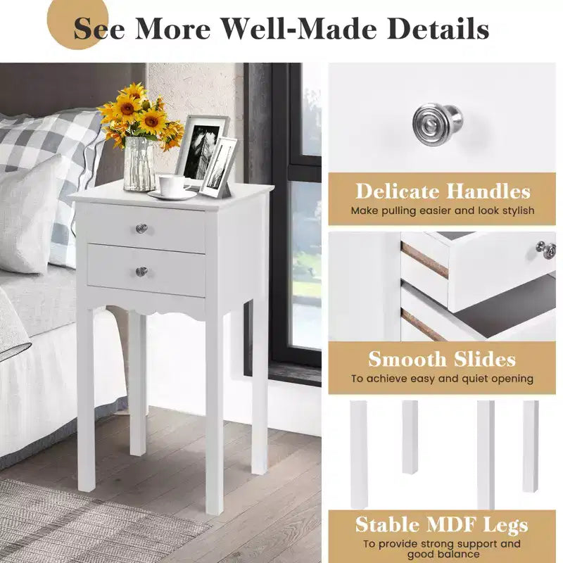 Tavolino con 2 Cassetti – MDF Bianco
