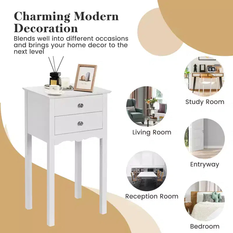 Tavolino con 2 Cassetti – MDF Bianco