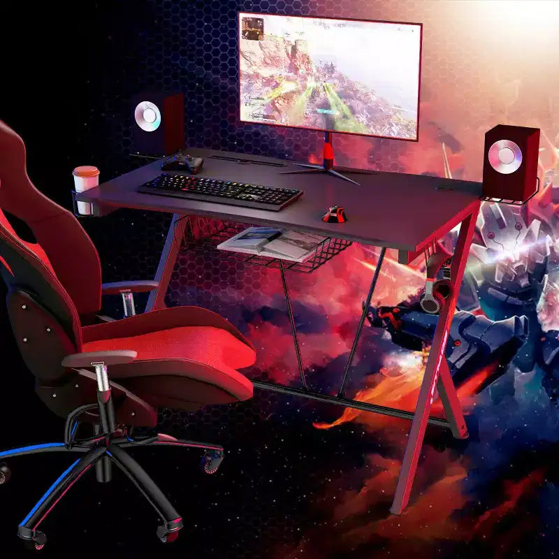 Scrivania da gaming con gancio per cuffie e portabicchieri