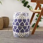 Sgabello da giardino/tavolino in ceramica blu e bianco stile Chinoiserie