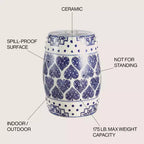 Sgabello da giardino/tavolino in ceramica blu e bianco stile Chinoiserie