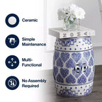 Sgabello da giardino/tavolino in ceramica blu e bianco stile Chinoiserie