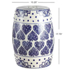 Sgabello da giardino/tavolino in ceramica blu e bianco stile Chinoiserie