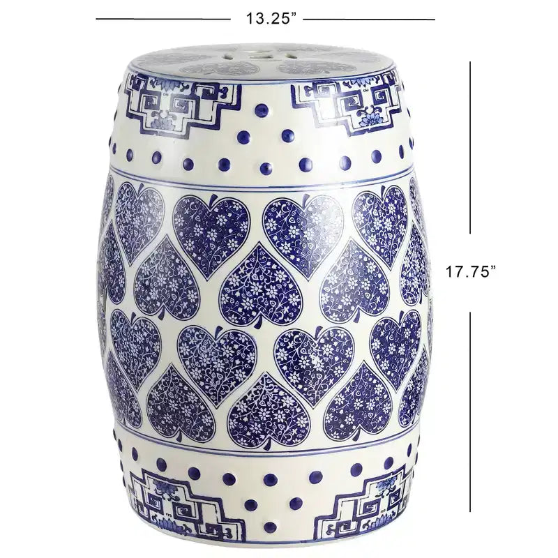 Sgabello da giardino/tavolino in ceramica blu e bianco stile Chinoiserie