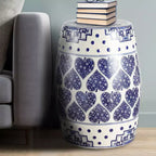 Sgabello da giardino/tavolino in ceramica blu e bianco stile Chinoiserie
