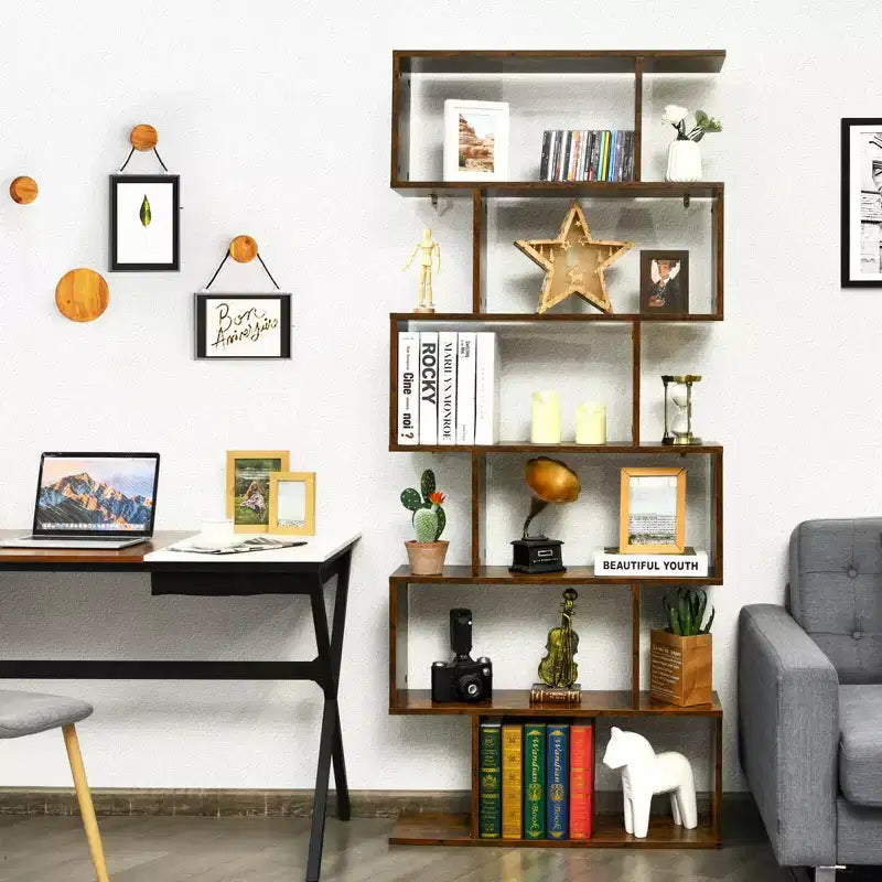 Libreria a 6 ripiani a forma di S con ripiani espositivi – Caffè