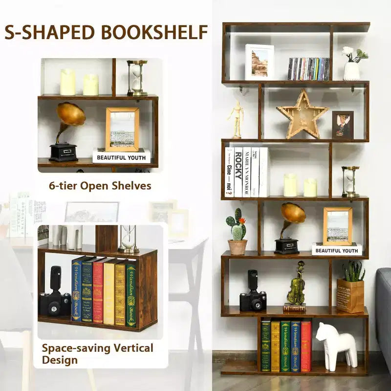 Libreria a 6 ripiani a forma di S con ripiani espositivi – Caffè