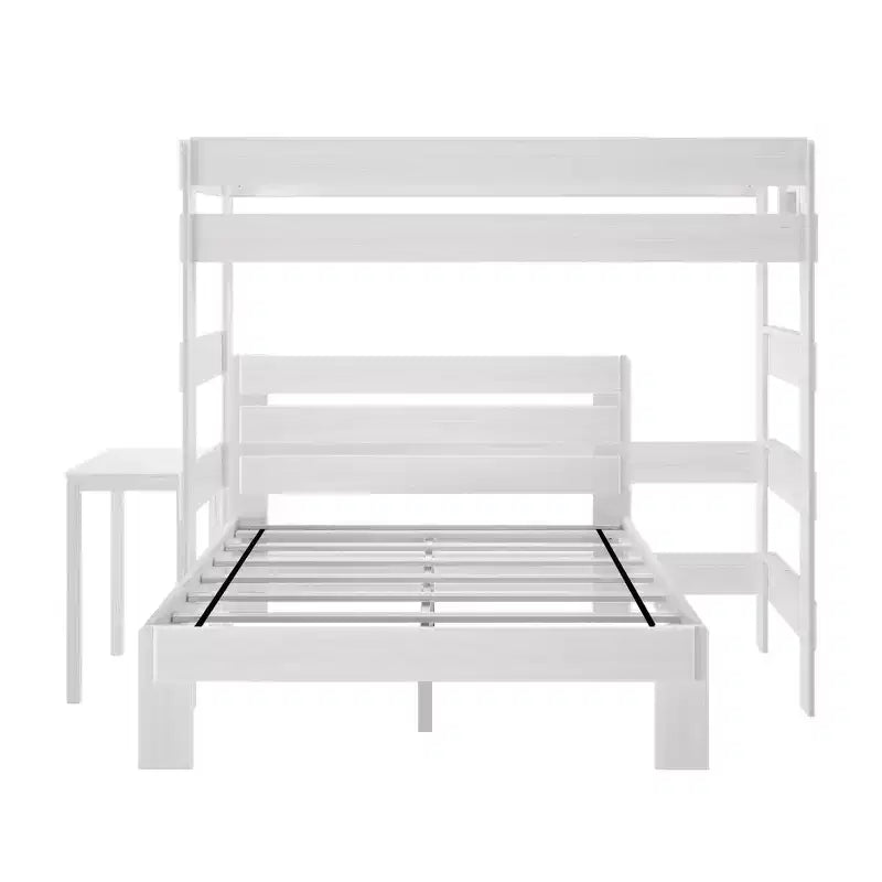 Letto a castello a L in stile rustico con scrivania, matrimoniale sopra queen size