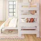 Letto a castello a L in stile rustico con scrivania, matrimoniale sopra queen size