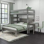 Letto a castello a L in stile rustico con scrivania, matrimoniale sopra queen size