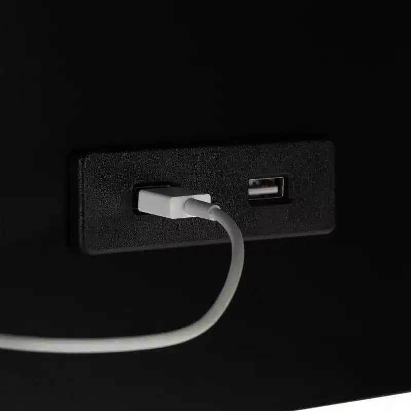 Tavolino laterale a C in ferro nero con porte USB