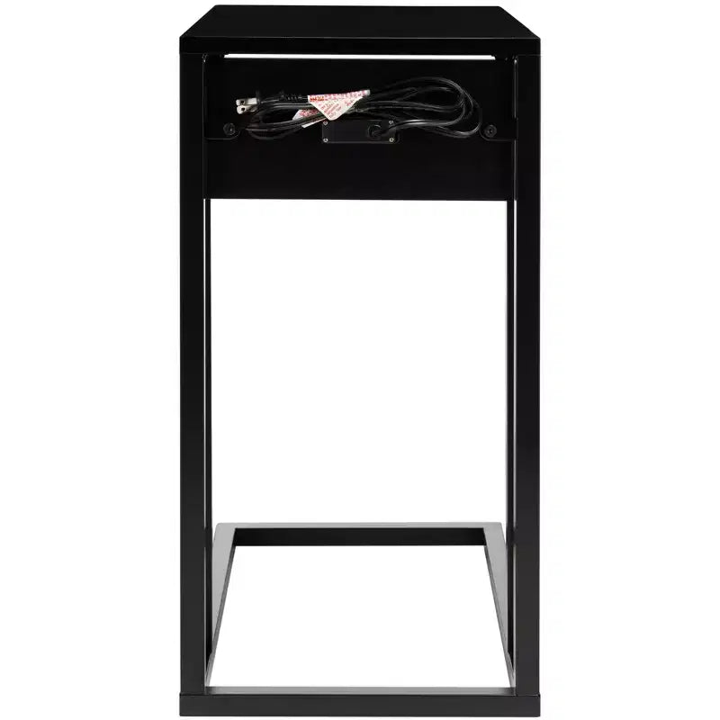 Tavolino laterale a C in ferro nero con porte USB