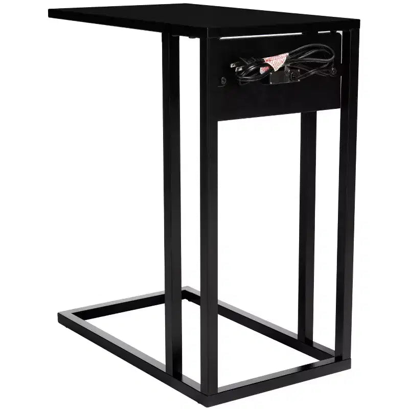 Tavolino laterale a C in ferro nero con porte USB