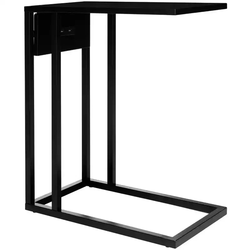 Tavolino laterale a C in ferro nero con porte USB