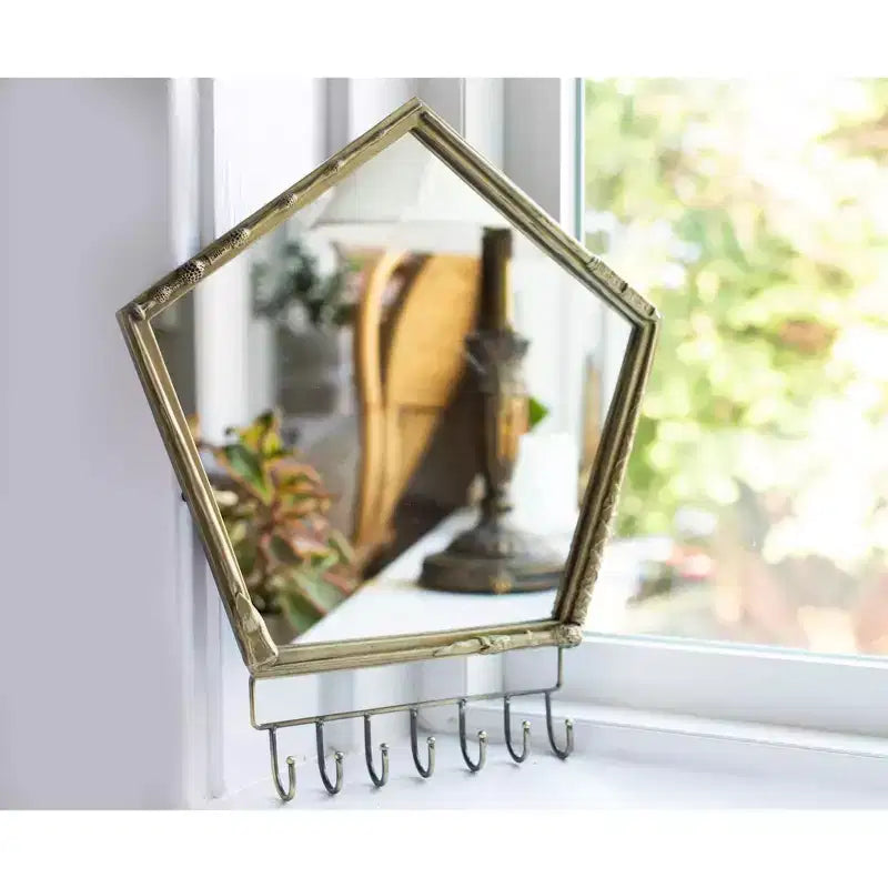 Specchio da Parete Pentagonale con Ganci e Motivo Decorativo a Bacchetta