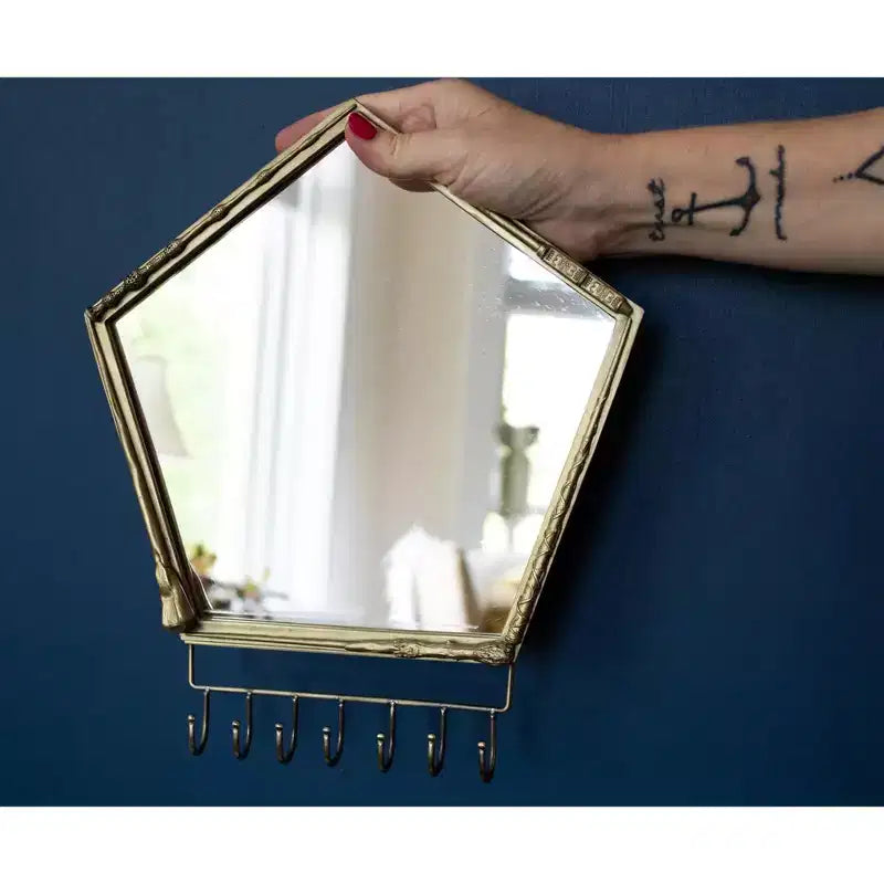 Specchio da Parete Pentagonale con Ganci e Motivo Decorativo a Bacchetta