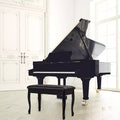Panca da pianoforte in legno e similpelle con portaoggetti – Doppio sedile, Nera