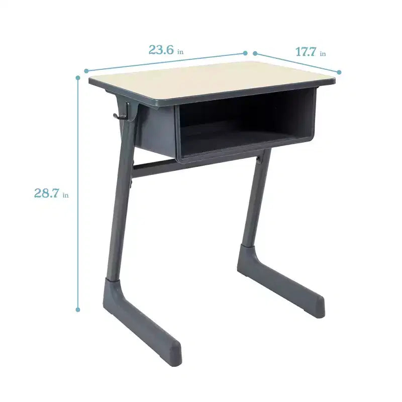Scrivania a cassapanca per studenti con vano porta libri in plastica – Acero/Nero