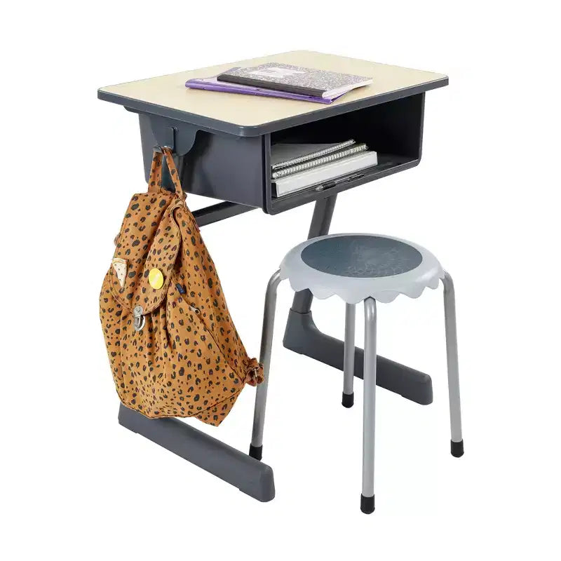 Scrivania a cassapanca per studenti con vano porta libri in plastica – Acero/Nero
