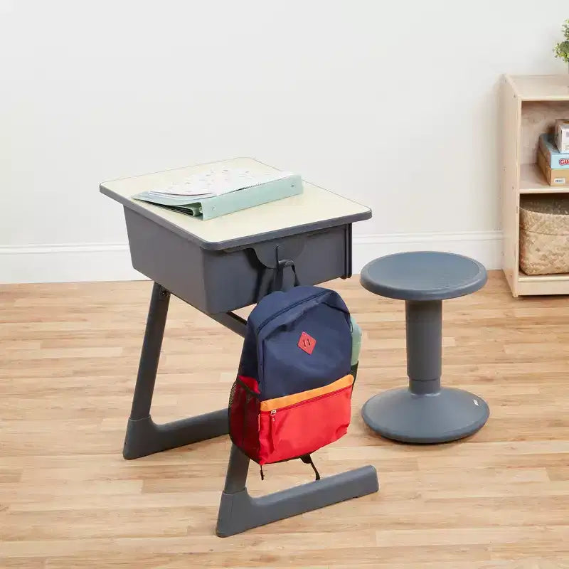 Scrivania a cassapanca per studenti con vano porta libri in plastica – Acero/Nero