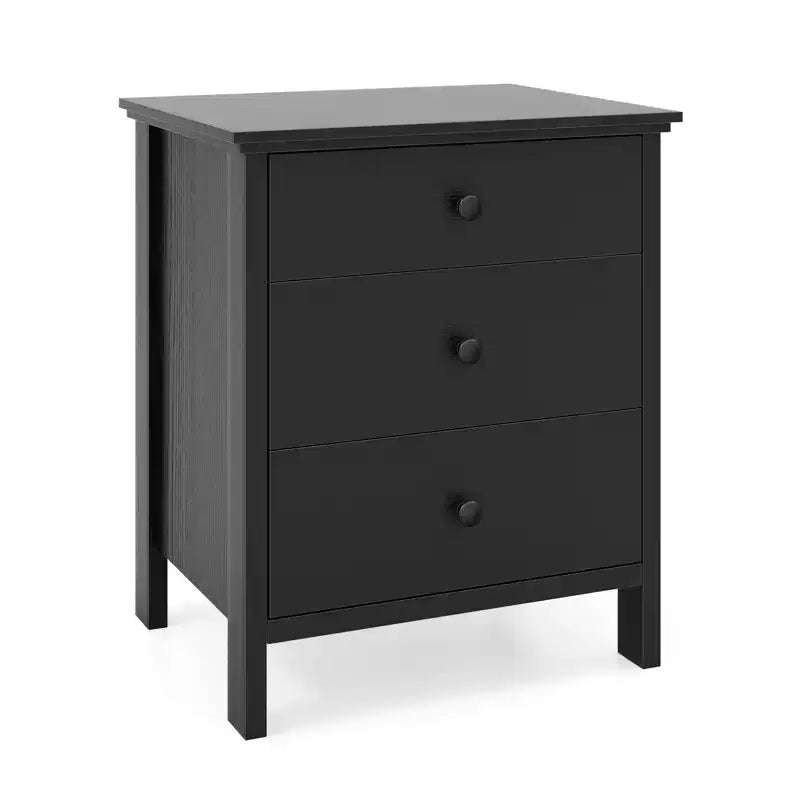 Comodino con 3 cassetti, Nero