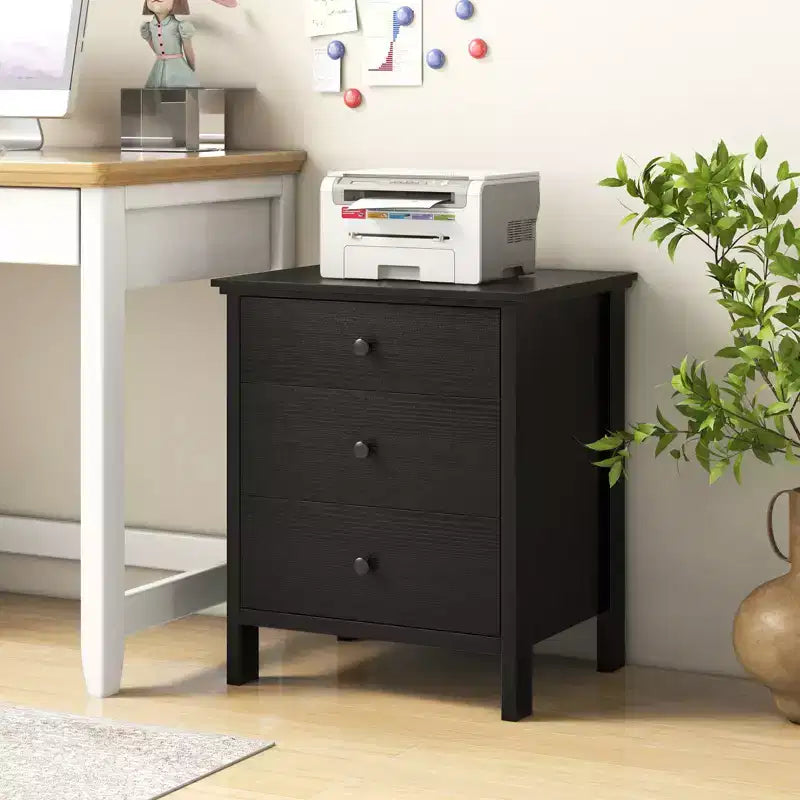 Comodino con 3 cassetti, Nero