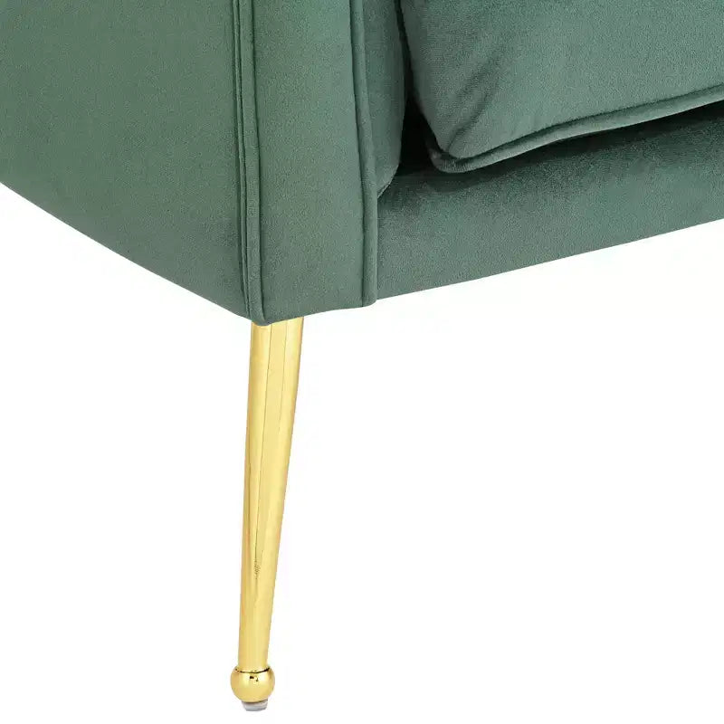 Poltrona d'accento trapuntata in velluto verde con gambe in metallo dorato