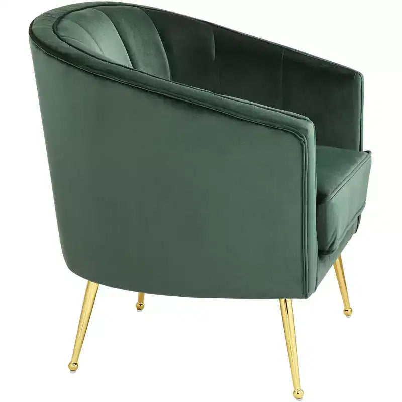 Poltrona d'accento trapuntata in velluto verde con gambe in metallo dorato