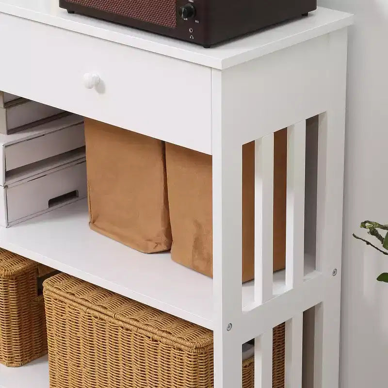 HOMCOM Tavolo Consolle da Ingresso con Ampio Cassetto Estraibile, 2 Ripiani Aperti e Struttura in Legno a Doghe