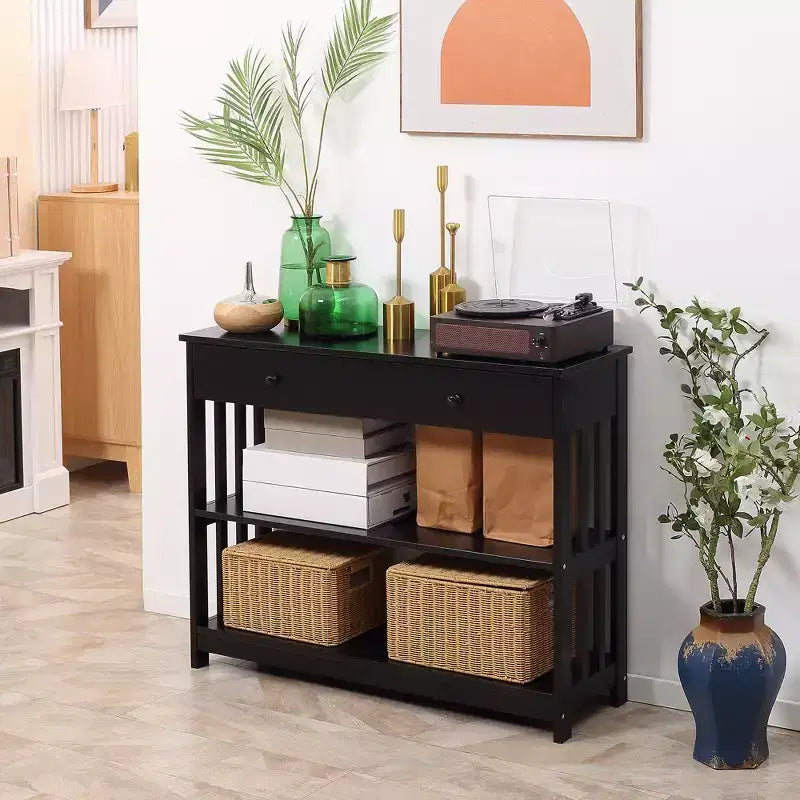 HOMCOM Tavolo Consolle da Ingresso con Ampio Cassetto Estraibile, 2 Ripiani Aperti e Struttura in Legno a Doghe
