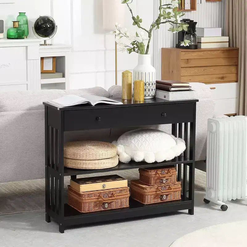 HOMCOM Tavolo Consolle da Ingresso con Ampio Cassetto Estraibile, 2 Ripiani Aperti e Struttura in Legno a Doghe
