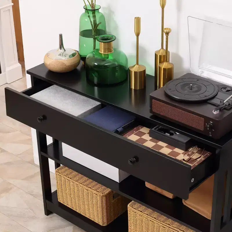 HOMCOM Tavolo Consolle da Ingresso con Ampio Cassetto Estraibile, 2 Ripiani Aperti e Struttura in Legno a Doghe