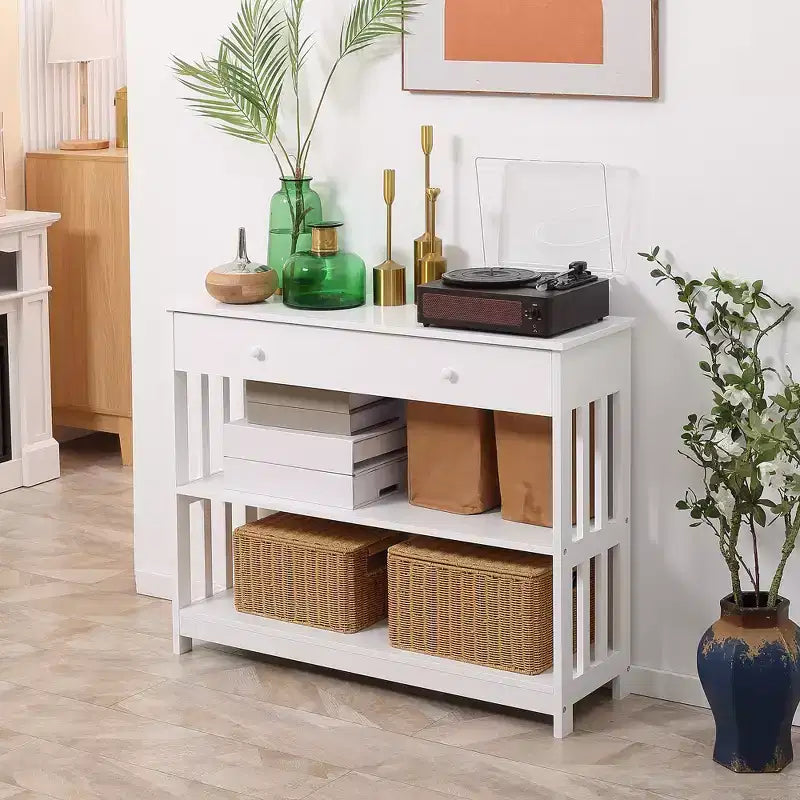 HOMCOM Tavolo Consolle da Ingresso con Ampio Cassetto Estraibile, 2 Ripiani Aperti e Struttura in Legno a Doghe
