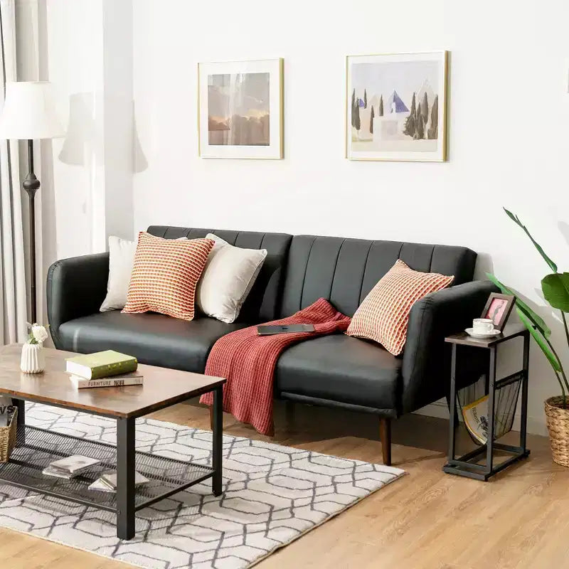 Divano Letto Futon Trasformabile con Schienale Regolabile e Gambe in Legno