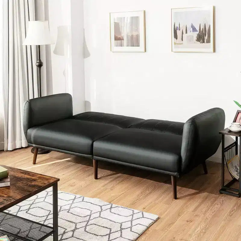 Divano Letto Futon Trasformabile con Schienale Regolabile e Gambe in Legno
