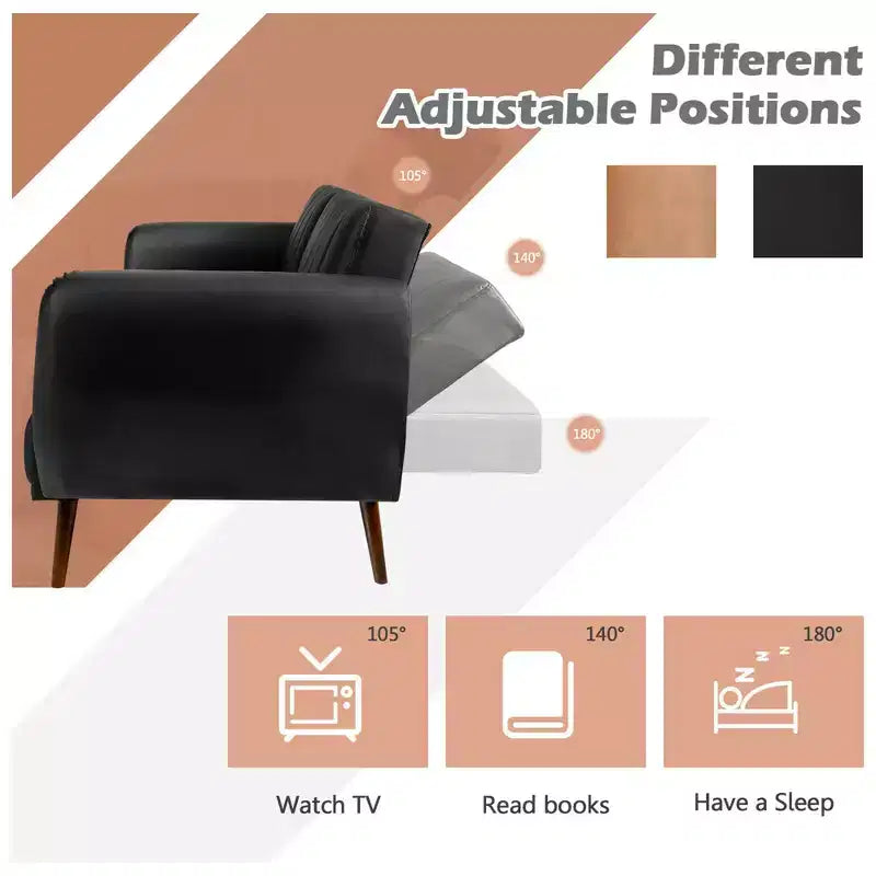 Divano Letto Futon Trasformabile con Schienale Regolabile e Gambe in Legno