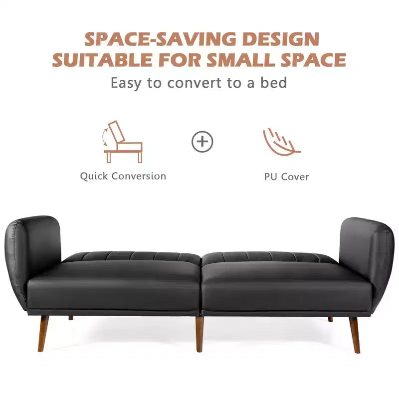 Divano Letto Futon Trasformabile con Schienale Regolabile e Gambe in Legno