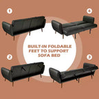 Divano Letto Futon Trasformabile con Schienale Regolabile e Gambe in Legno