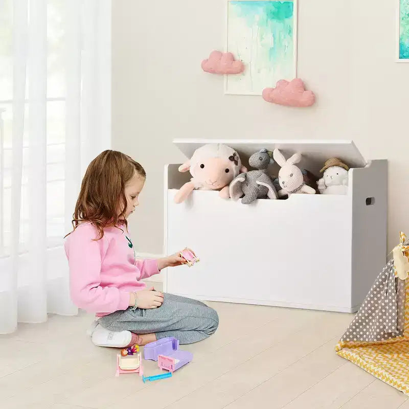 Cassa portagiochi per bambini con coperchio imbottito e cerniera di sicurezza