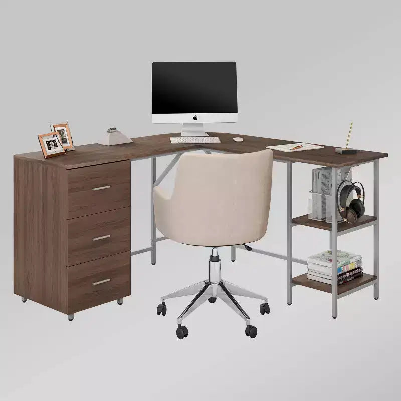 Scrivania a L per ufficio domestico bicolore con contenitore