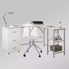 Scrivania a L per ufficio domestico bicolore con contenitore