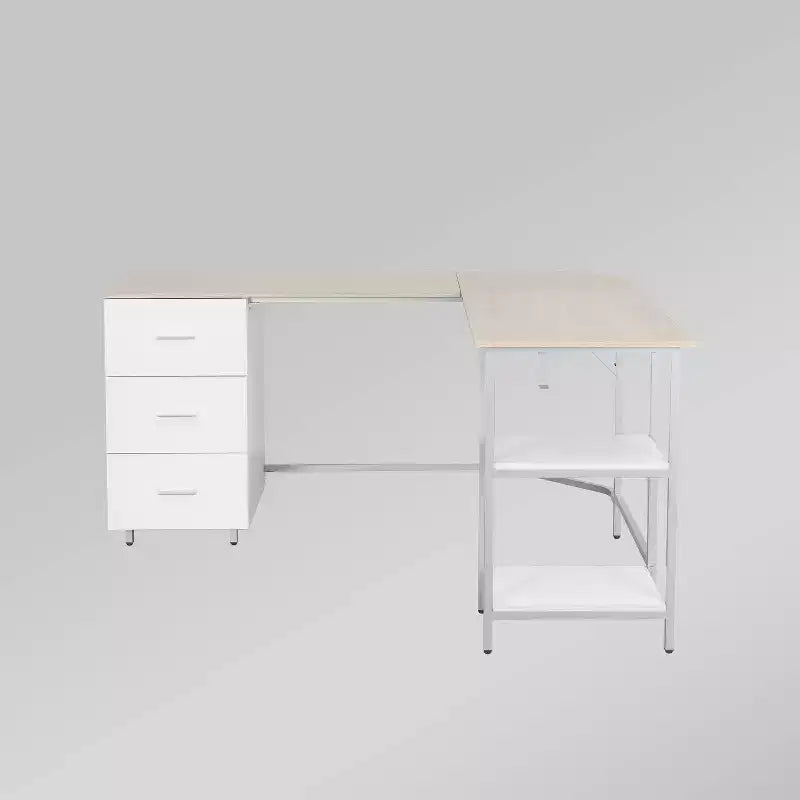 Scrivania a L per ufficio domestico bicolore con contenitore