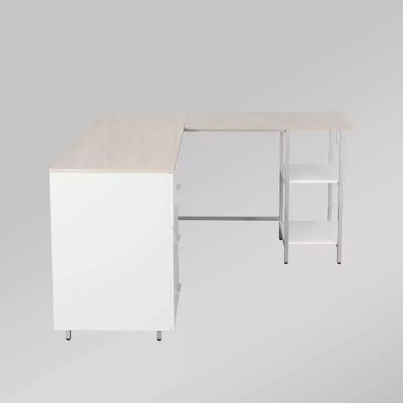 Scrivania a L per ufficio domestico bicolore con contenitore