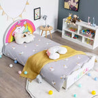 Costway Letto a Piattaforma Imbottito per Bambini, Dimensione Twin, in Legno, Motivo Unicorno