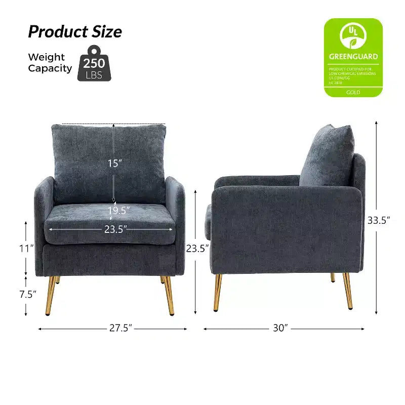 Poltroncina imbottita d'accento con struttura in legno e gambe in metallo - Blu notte