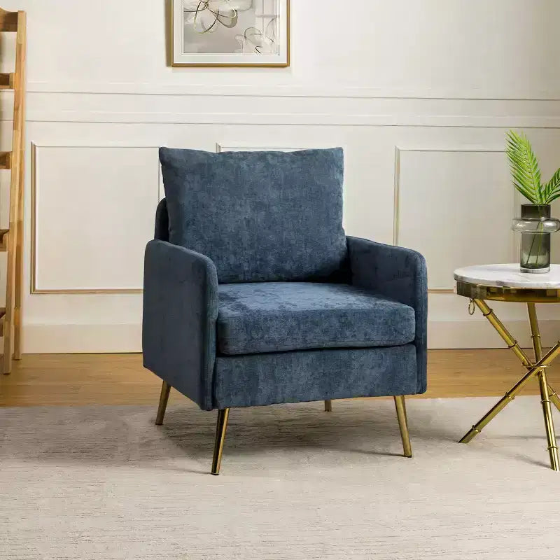 Poltroncina imbottita d'accento con struttura in legno e gambe in metallo - Blu notte