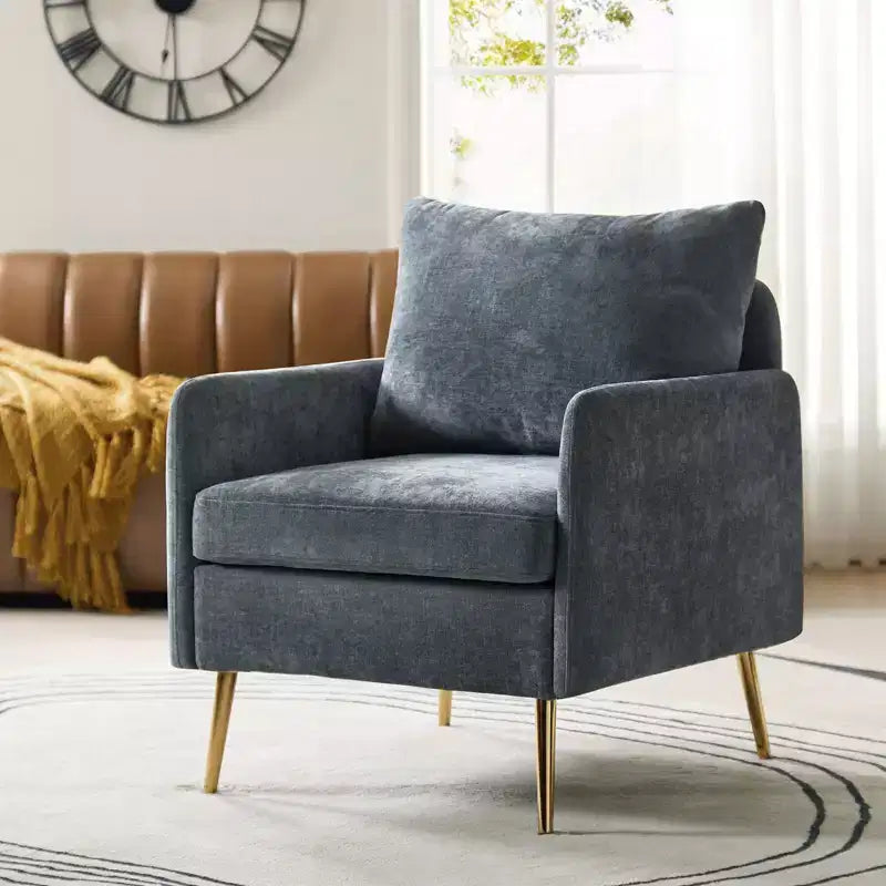 Poltroncina imbottita d'accento con struttura in legno e gambe in metallo - Blu notte
