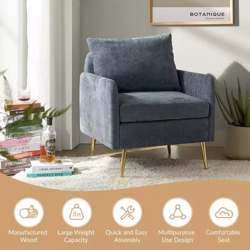 Poltroncina imbottita d'accento con struttura in legno e gambe in metallo - Blu notte