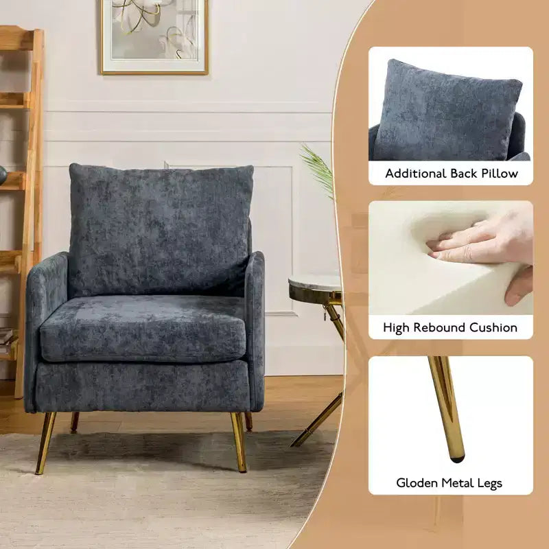 Poltroncina imbottita d'accento con struttura in legno e gambe in metallo - Blu notte