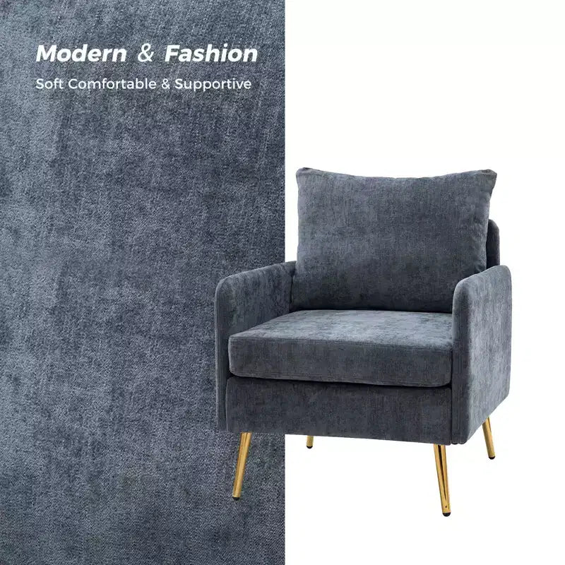 Poltroncina imbottita d'accento con struttura in legno e gambe in metallo - Blu notte